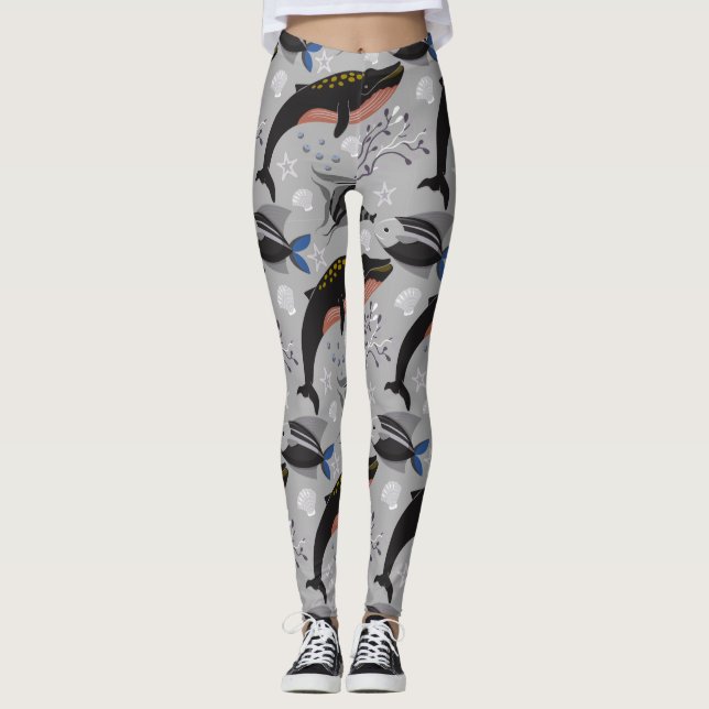 Aquatic animals pattern | ocean underwater life 23 leggings (Framsida)