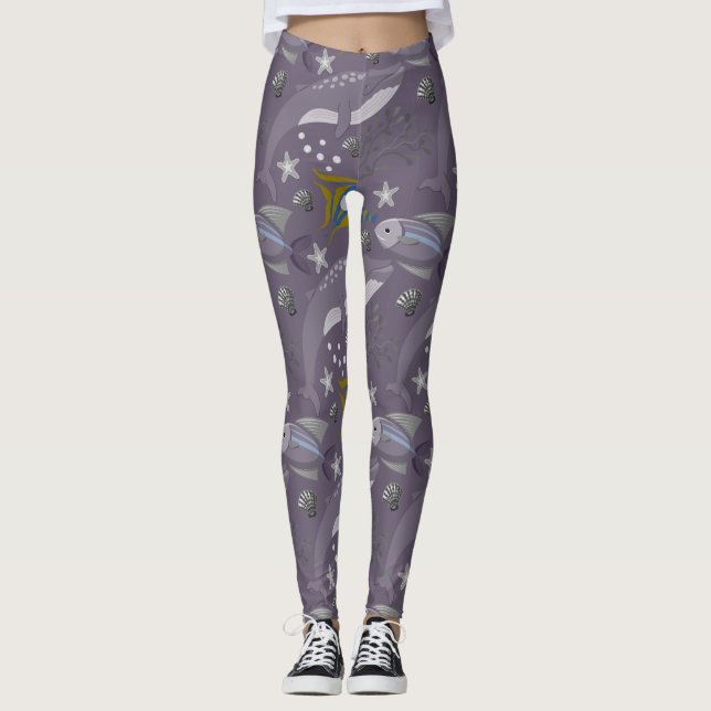 Aquatic animals pattern | ocean underwater life 24 leggings (Framsida)