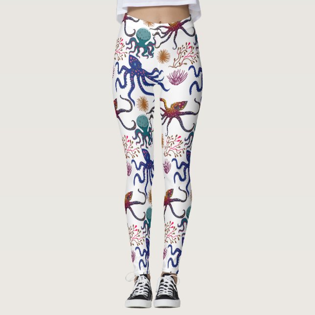 Aquatic animals pattern | ocean underwater life 27 leggings (Framsida)