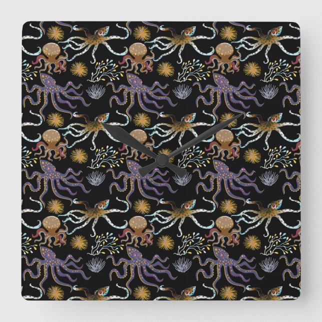 Aquatic animals pattern | ocean underwater life 29 fyrkantig klocka (Framsida)