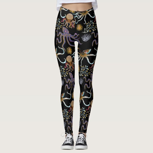 Aquatic animals pattern | ocean underwater life 29 leggings (Framsida)