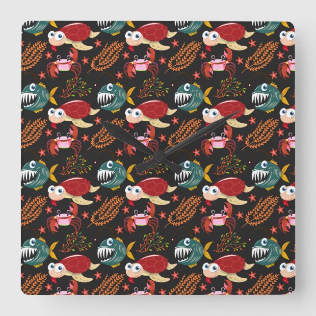 Aquatic animals pattern | ocean underwater life 30 fyrkantig klocka (Framsida)