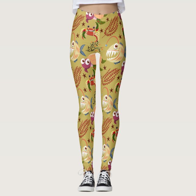 Aquatic animals pattern | ocean underwater life 31 leggings (Framsida)