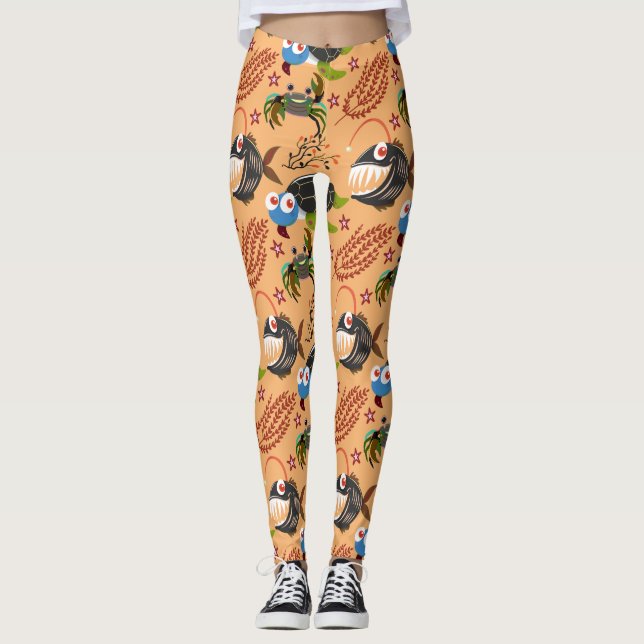 Aquatic animals pattern | ocean underwater life 32 leggings (Framsida)