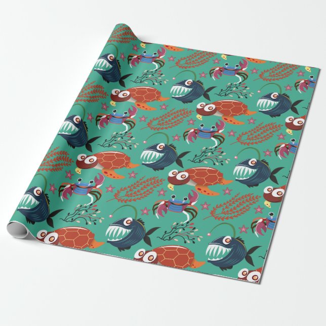 Aquatic animals pattern | ocean underwater life 33 presentpapper (Utrullad)