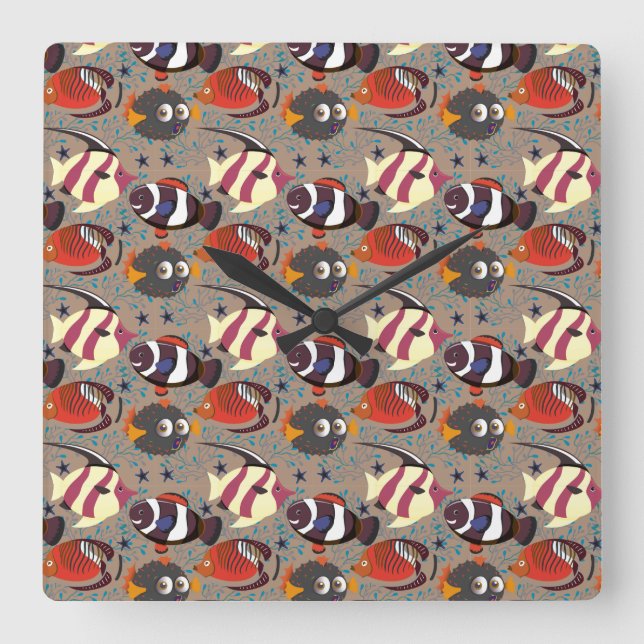 Aquatic animals pattern | ocean underwater life 41 fyrkantig klocka (Framsida)