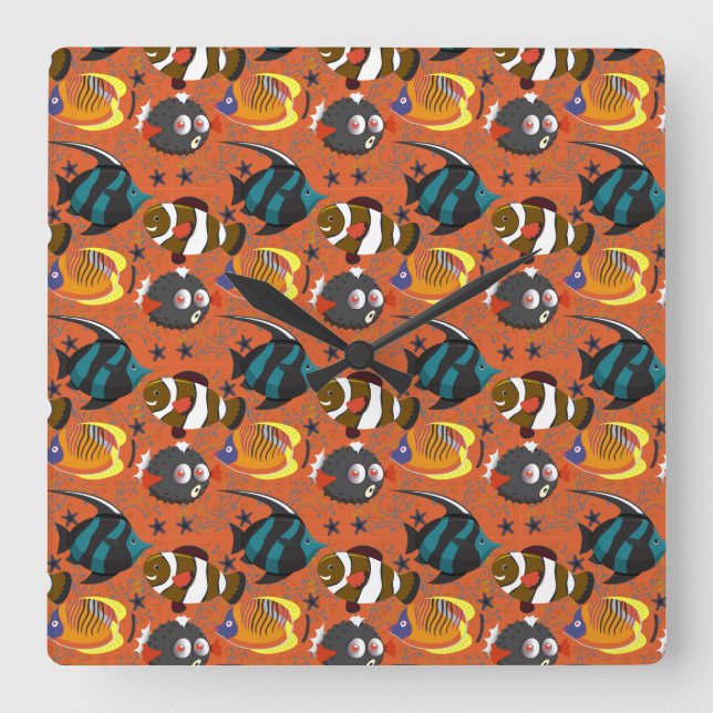 Aquatic animals pattern | ocean underwater life 42 fyrkantig klocka (Framsida)