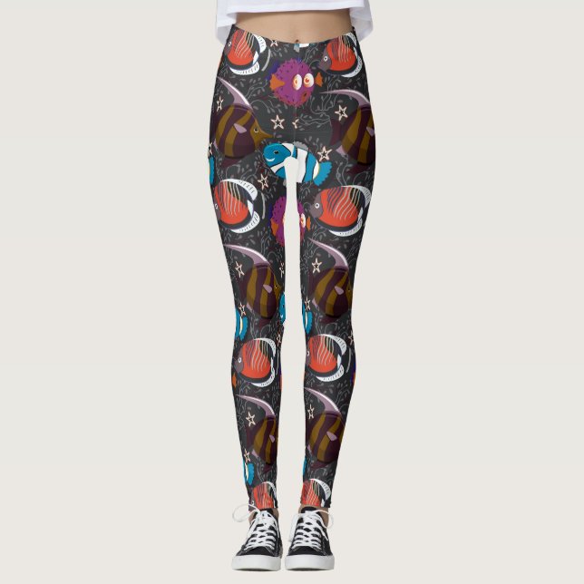 Aquatic animals pattern | ocean underwater life 43 leggings (Framsida)