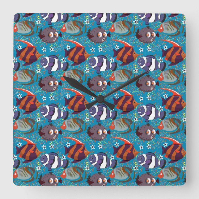 Aquatic animals pattern | ocean underwater life 45 fyrkantig klocka (Framsida)