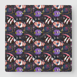 Aquatic animals pattern   ocean underwater life 47 fyrkantig klocka