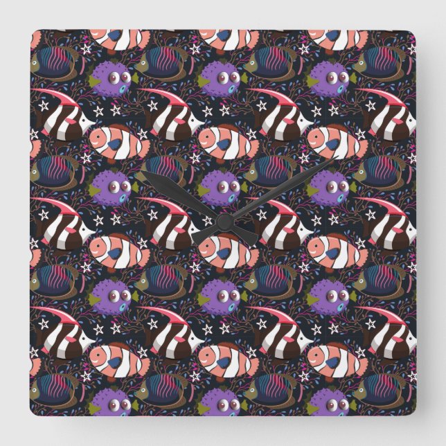 Aquatic animals pattern | ocean underwater life 47 fyrkantig klocka (Framsida)