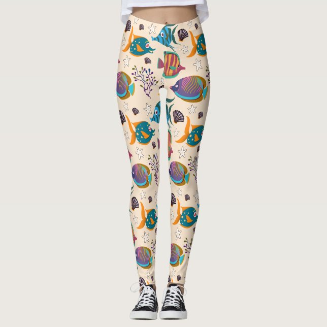 Aquatic animals pattern | ocean underwater life 5 leggings (Framsida)