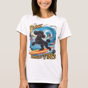 Aquatic Black Pudel: Surfing the Big Wave T Shirt
