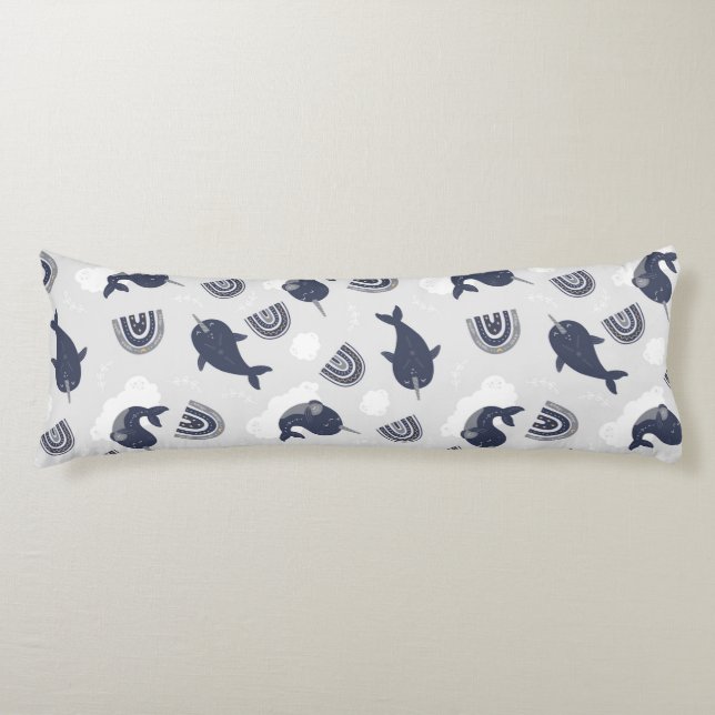 Aquatic Boho Narwhals under Sea Boys Room Kroppskudde (Framsidan)