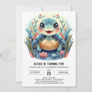 Aquatic Boho Stollig Turtle Boy Birthday Inbjudningar