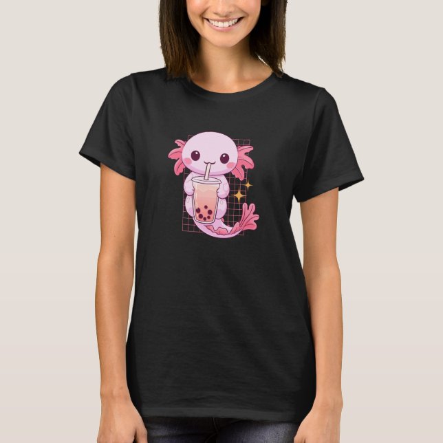 Aquatic Creature Drinking Boba Tea Kawaii Cute Fun T Shirt (Framsida)