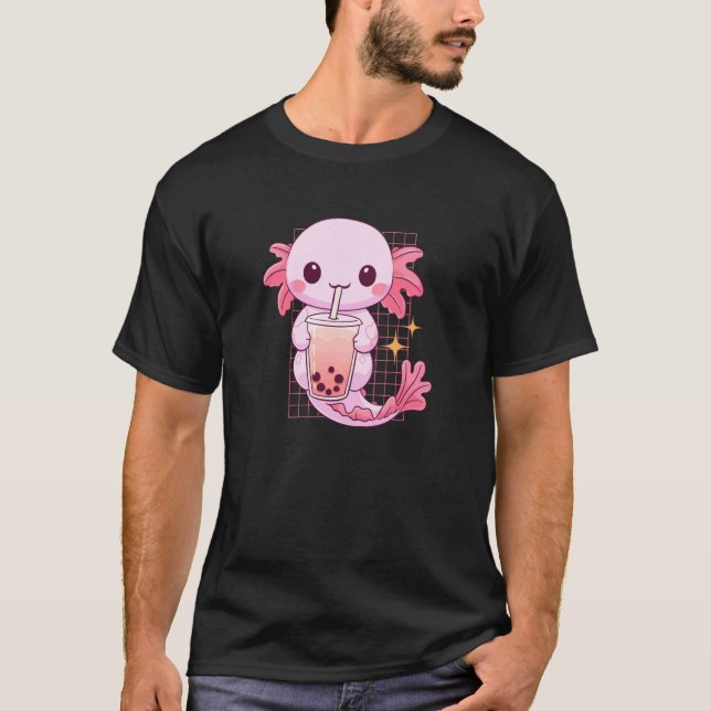 Aquatic Creature Drinking Boba Tea Kawaii Cute Fun T Shirt (Framsida)