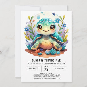 Aquatic Digital Stollig Turtle Boy Birthday Inbjudningar