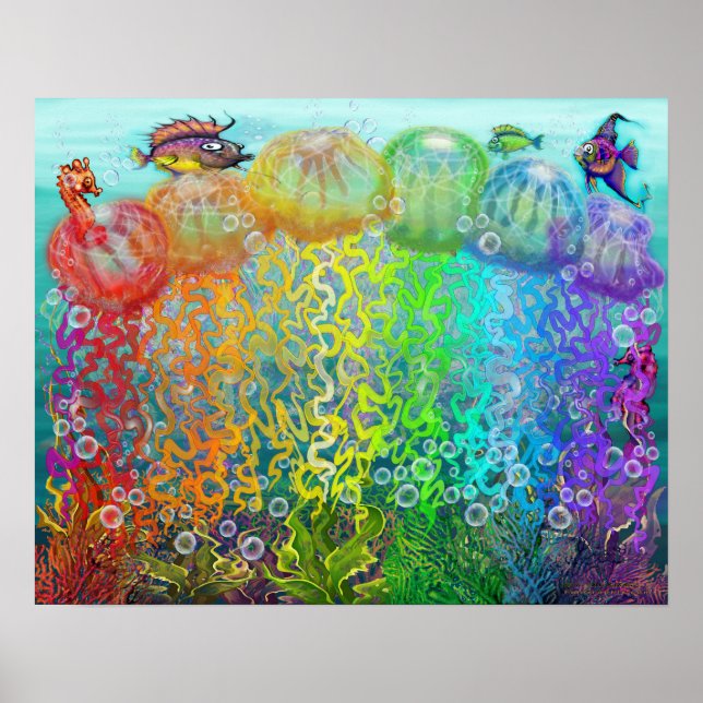 Aquatic Fantasy Scene med maneter Poster (Framsidan)