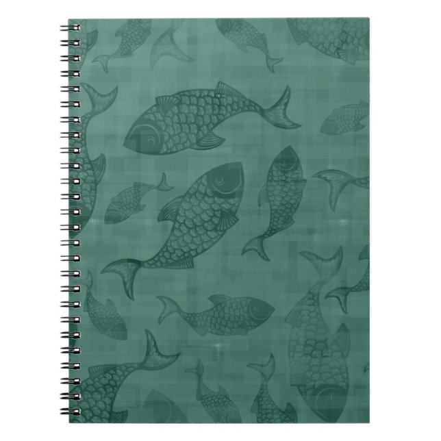 Aquatic Fish Stencil Art Teal Bokeh Pattern Anteckningsbok (Framsidan)