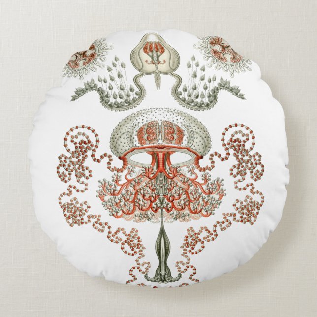 Aquatic Life ~ Haeckel ~ Jellyfish Cushions Rund Kudde (Framsidan)