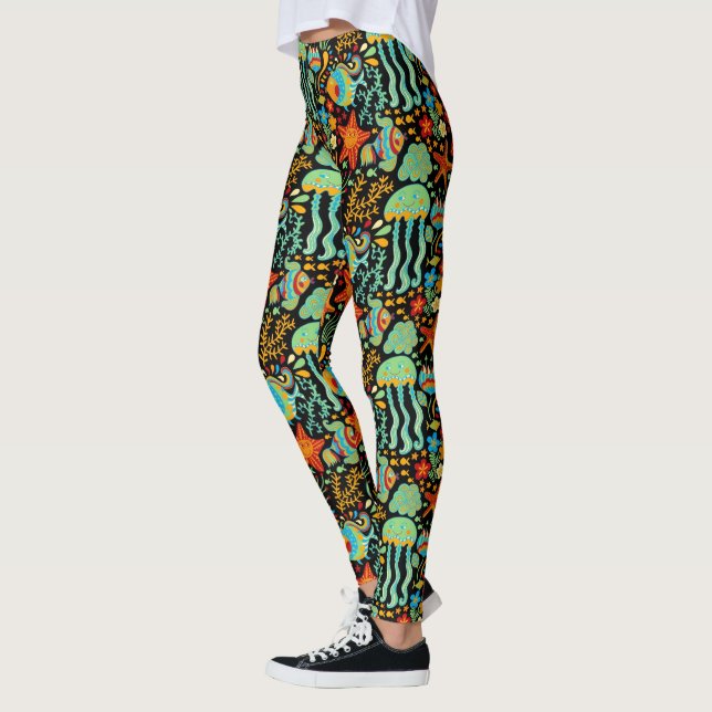 Aquatic Life Tecknad Stil Leggings (Vänster)