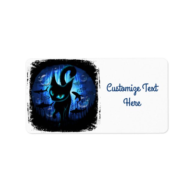 Aquaticat - Surreal Cat in Deep Ocean Fantasy Adressetikett (Framsidan)