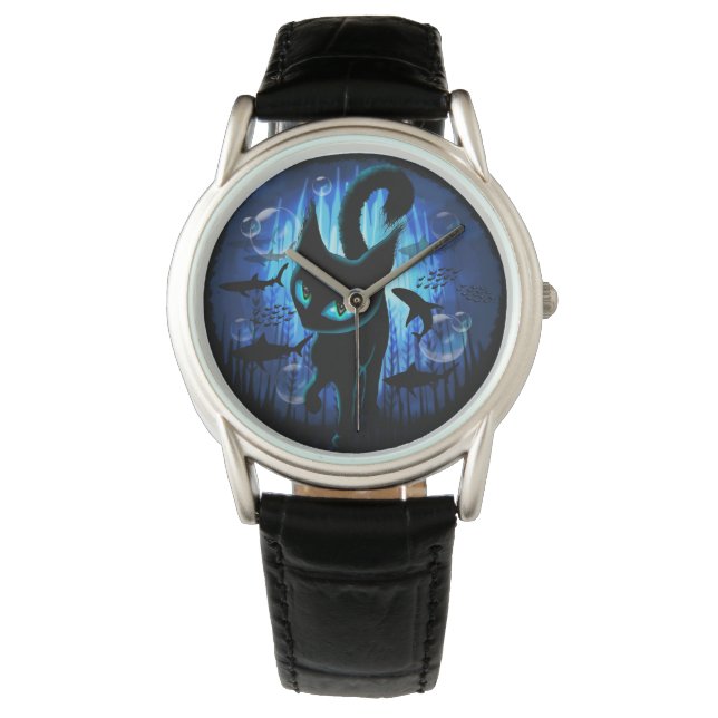 Aquaticat - Surreal Cat in Deep Ocean Fantasy Armbandsur (Framsida)