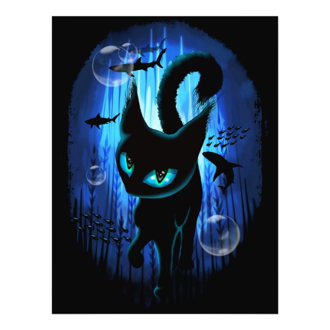 Aquaticat - Surreal Cat in Deep Ocean Fantasy Fototryck (Framsidan)