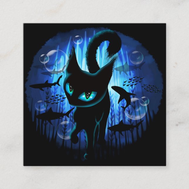 Aquaticat - Surreal Cat in Deep Ocean Fantasy Fyrkantigt Visitkort (Framsida)