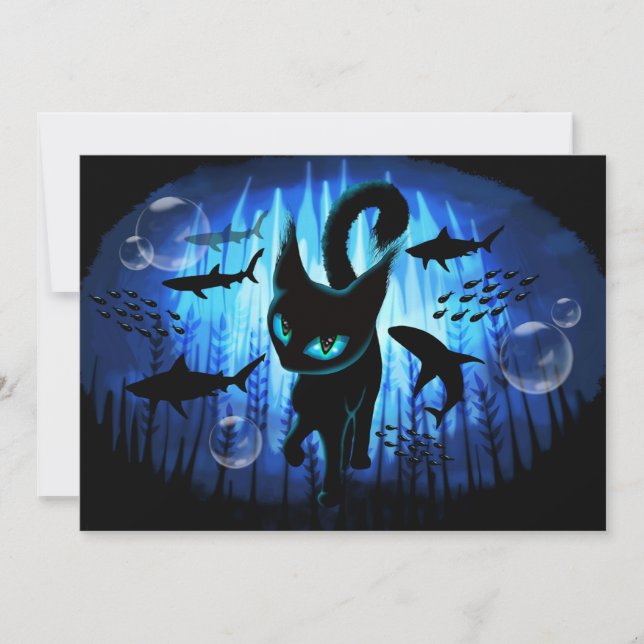Aquaticat - Surreal Cat in Deep Ocean Fantasy Inbjudningar (Framsida)