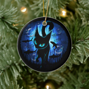 Aquaticat - Surreal Cat in Deep Ocean Fantasy Julgransprydnad Keramik