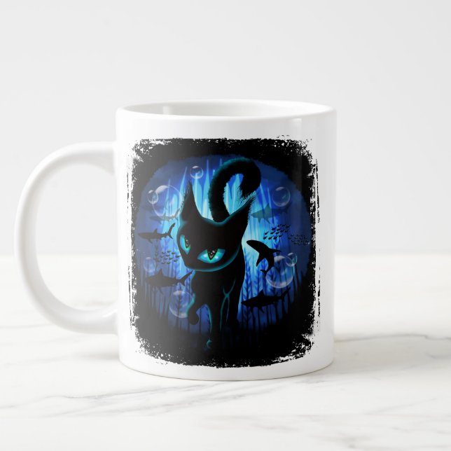 Aquaticat - Surreal Cat in Deep Ocean Fantasy Jumbo Mugg (Vänster)