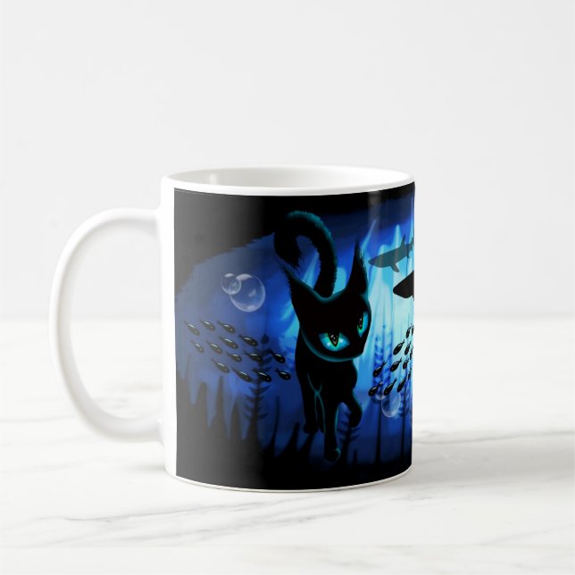 Aquaticat - Surreal Cat in Deep Ocean Fantasy Kaffemugg (Vänster)