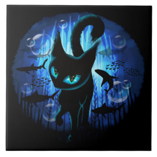 Aquaticat - Surreal Cat in Deep Ocean Fantasy Kakelplatta