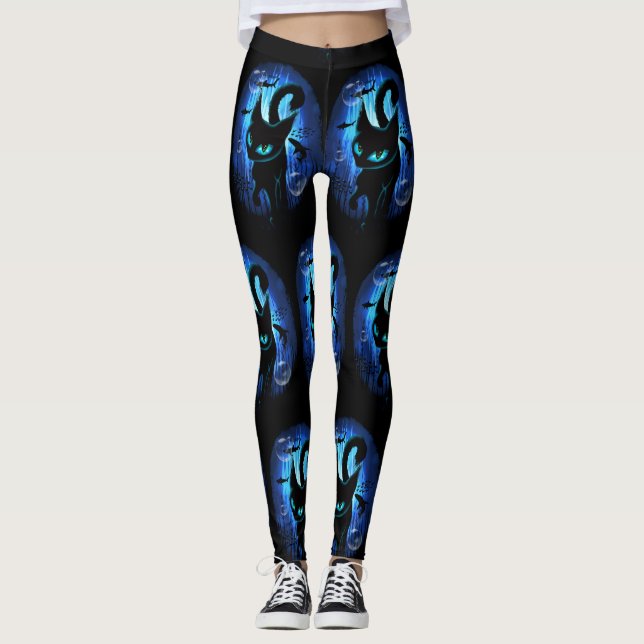 Aquaticat - Surreal Cat in Deep Ocean Fantasy Leggings (Framsida)