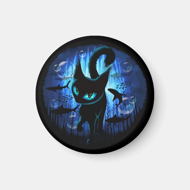 Aquaticat - Surreal Cat in Deep Ocean Fantasy Magnet (Framsidan)