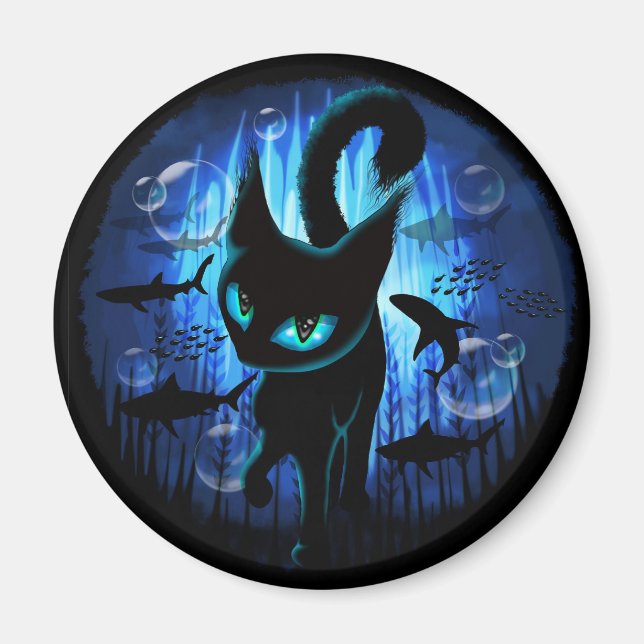 Aquaticat - Surreal Cat in Deep Ocean Fantasy Magnet (Framsidan)