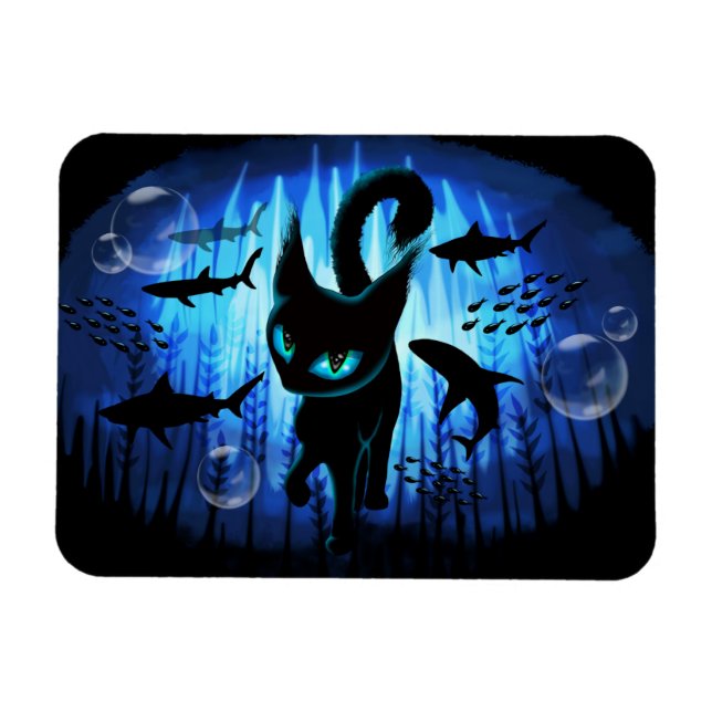 Aquaticat - Surreal Cat in Deep Ocean Fantasy Magnet (Horisontell)