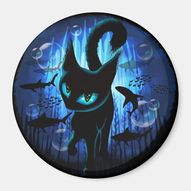 Aquaticat - Surreal Cat in Deep Ocean Fantasy Magnet (Framsidan)
