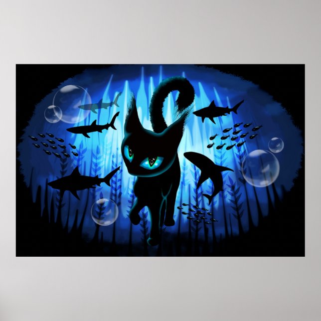 Aquaticat - Surreal Cat in Deep Ocean Fantasy Poster (Framsidan)