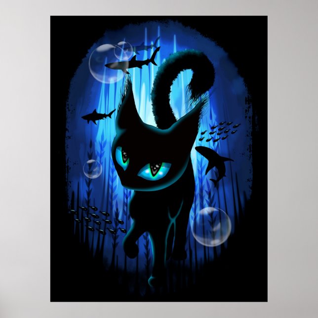 Aquaticat - Surreal Cat in Deep Ocean Fantasy Poster (Framsidan)