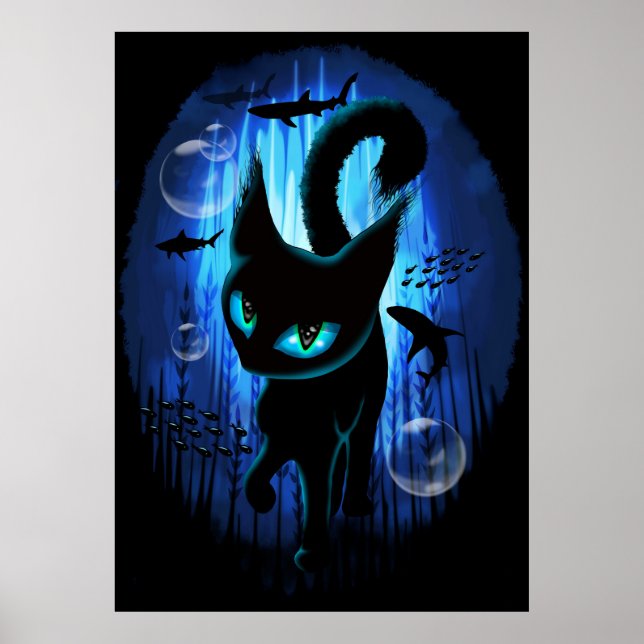Aquaticat - Surreal Cat in Deep Ocean Fantasy Poster (Framsidan)
