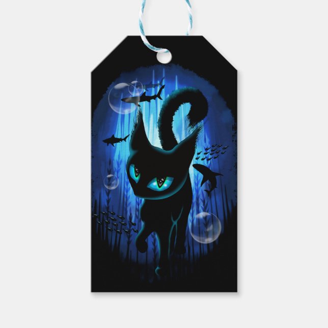 Aquaticat - Surreal Cat in Deep Ocean Fantasy Presentetikett (Framsidan)