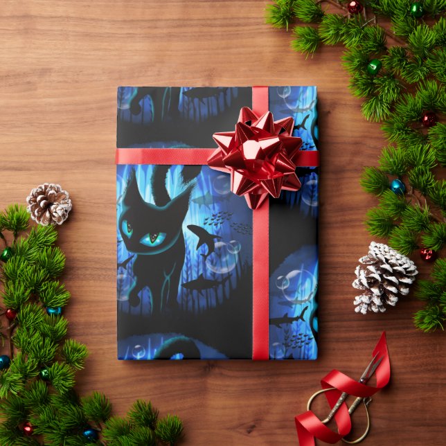 Aquaticat - Surreal Cat in Deep Ocean Fantasy Presentpapper (Julgåva)