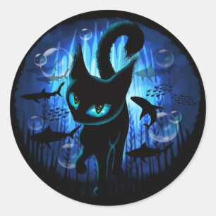 Aquaticat - Surreal Cat in Deep Ocean Fantasy Runt Klistermärke