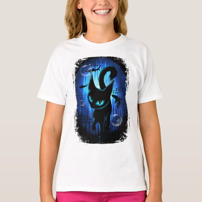 Aquaticat - Surreal Cat in Deep Ocean Fantasy T Shirt (Framsida)