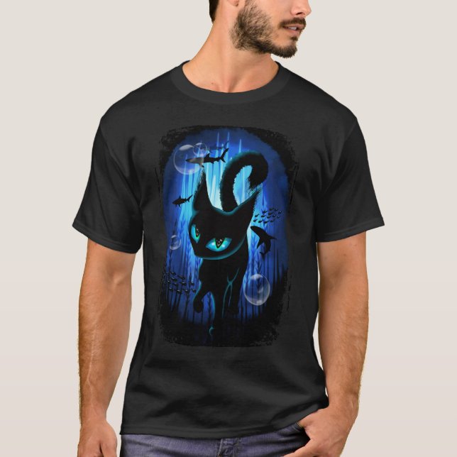 Aquaticat - Surreal Cat in Deep Ocean Fantasy T Shirt (Framsida)
