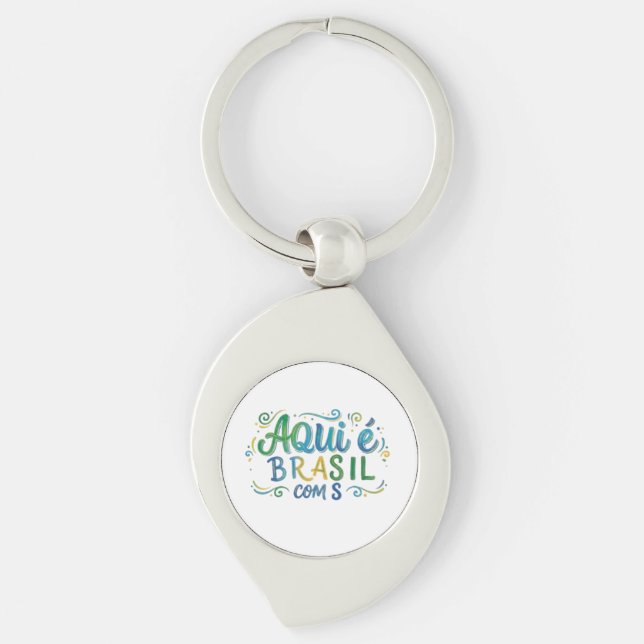 Aqui e Brasil com S Culture Swirl Silverfärgad Nyckelring (Framsidan)