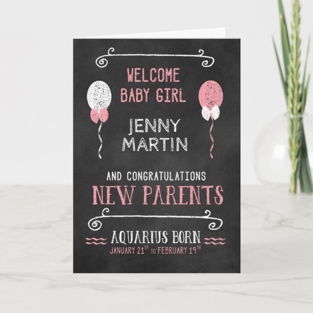 AQURIUS Nyfödd bebis Girl Born Jan 21 till februar Kort (Framsida)